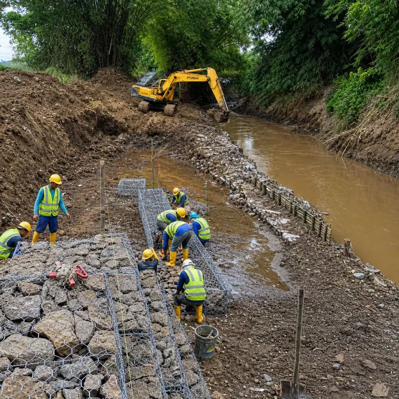 Gabion Retaining Wall — Works in the river