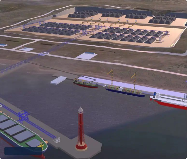 50 MTPA Limestone Mining, Crushing & Port Facility — Design model: port, stockyard and storage